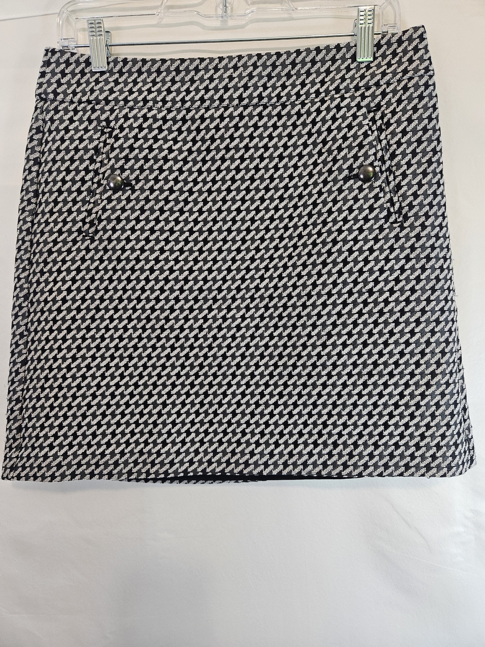 LOFT Black and White Houndstooth Mini Skirt Button Accents Pockets